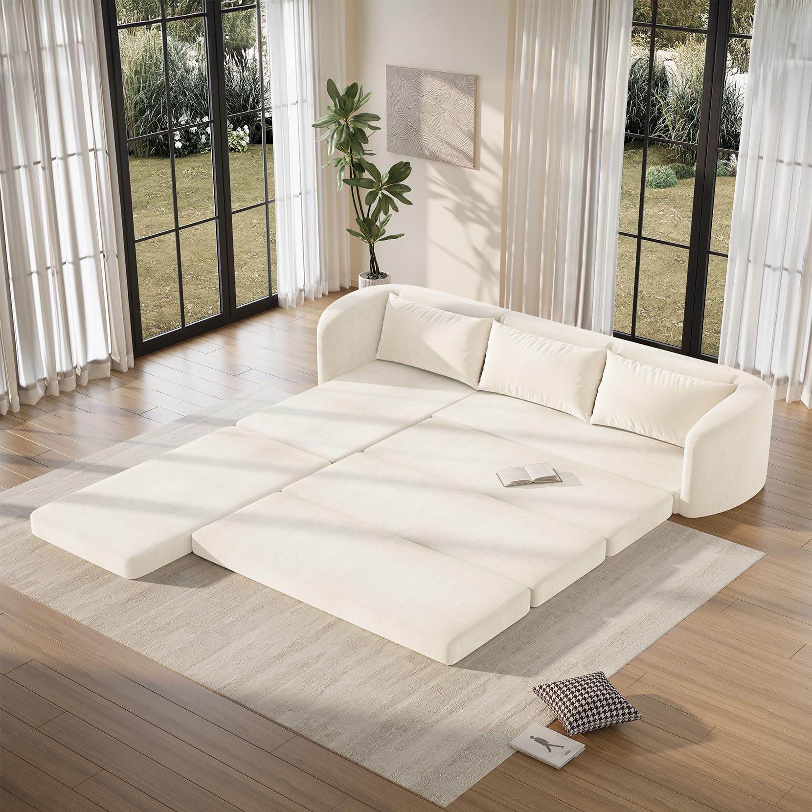 Vesgantti 6 in 1 Convertible Folding Sofa Bed, Futon Sectional Couch, Beige