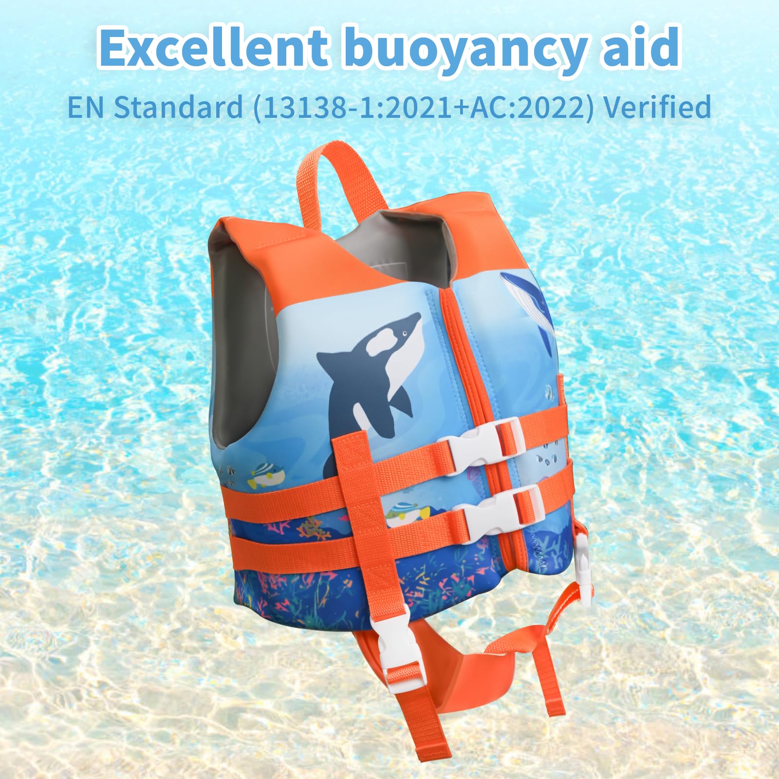 Giubbotto da Nuoto Bambino 1-6 Anno, Gilet da Nuoto di Flottabilità Bambini 1 ai 6 Anni 11-25kg / 24-55lbs, con Cinghia di Sicurezza Regolabile, Aiuto al Galleggiamento, per Barca