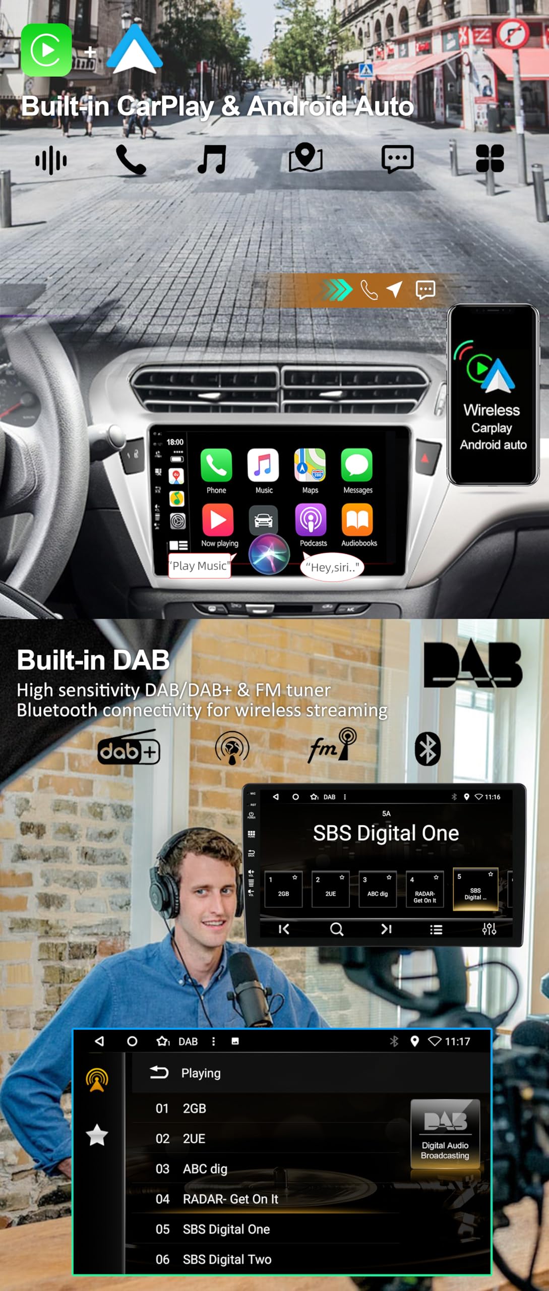 Radio samochodowe z systemem Android 14 IPS – [wbudowany DAB] – pasuje do Hyundai Getz (2002-2011) – bezprzewodowy Carplay/Android Auto – 4G + 64 G – kamera + mikrofon – 9 cali 2 DIN – SWC DSP