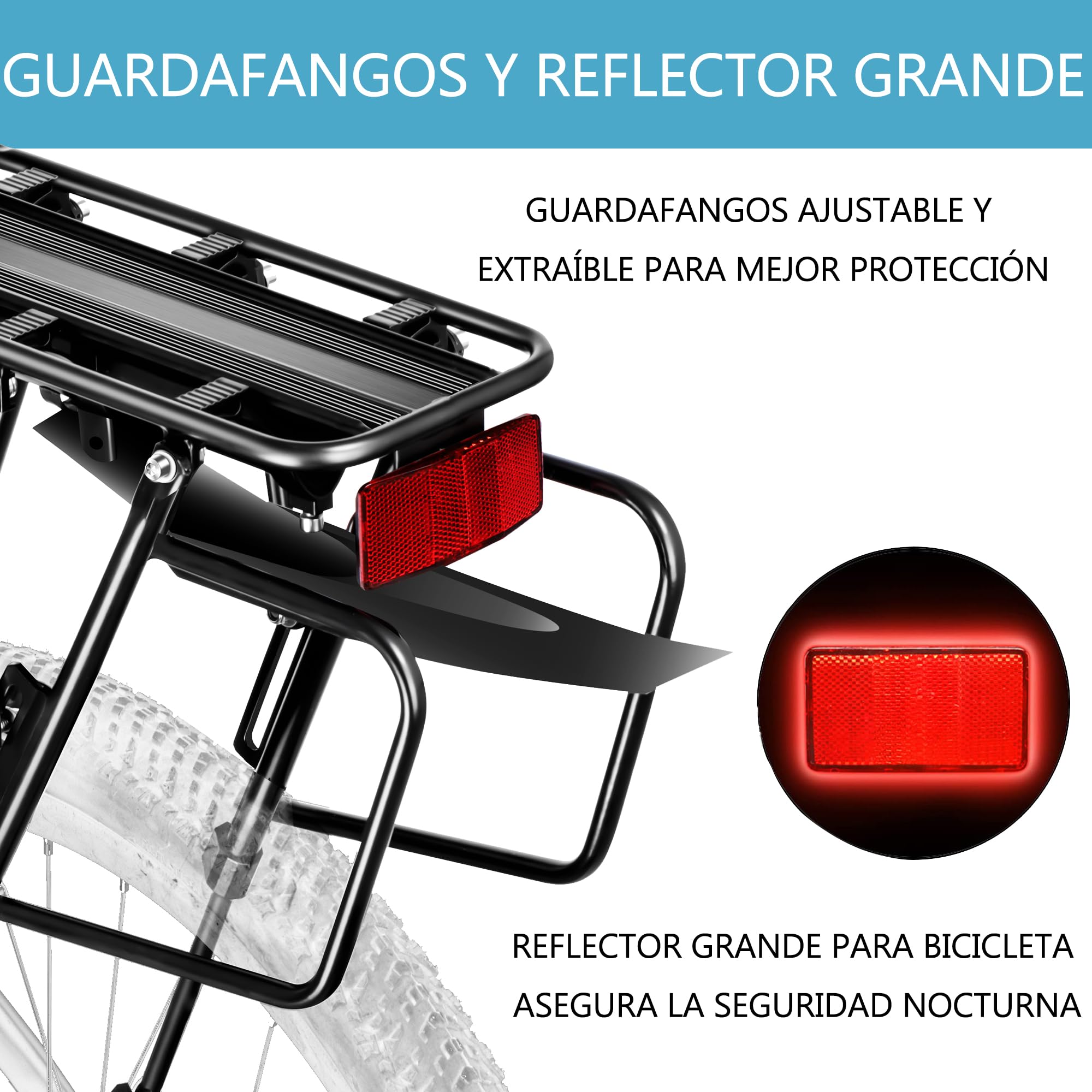 Portabultos Bicicleta [24-29 Pulgadas], portaequipajes Trasero con Capacidad de Carga 100KG, Guardabarros y Reflector Grande, Cierre rápido Compatible con Bicicleta de montaña y Carretera
