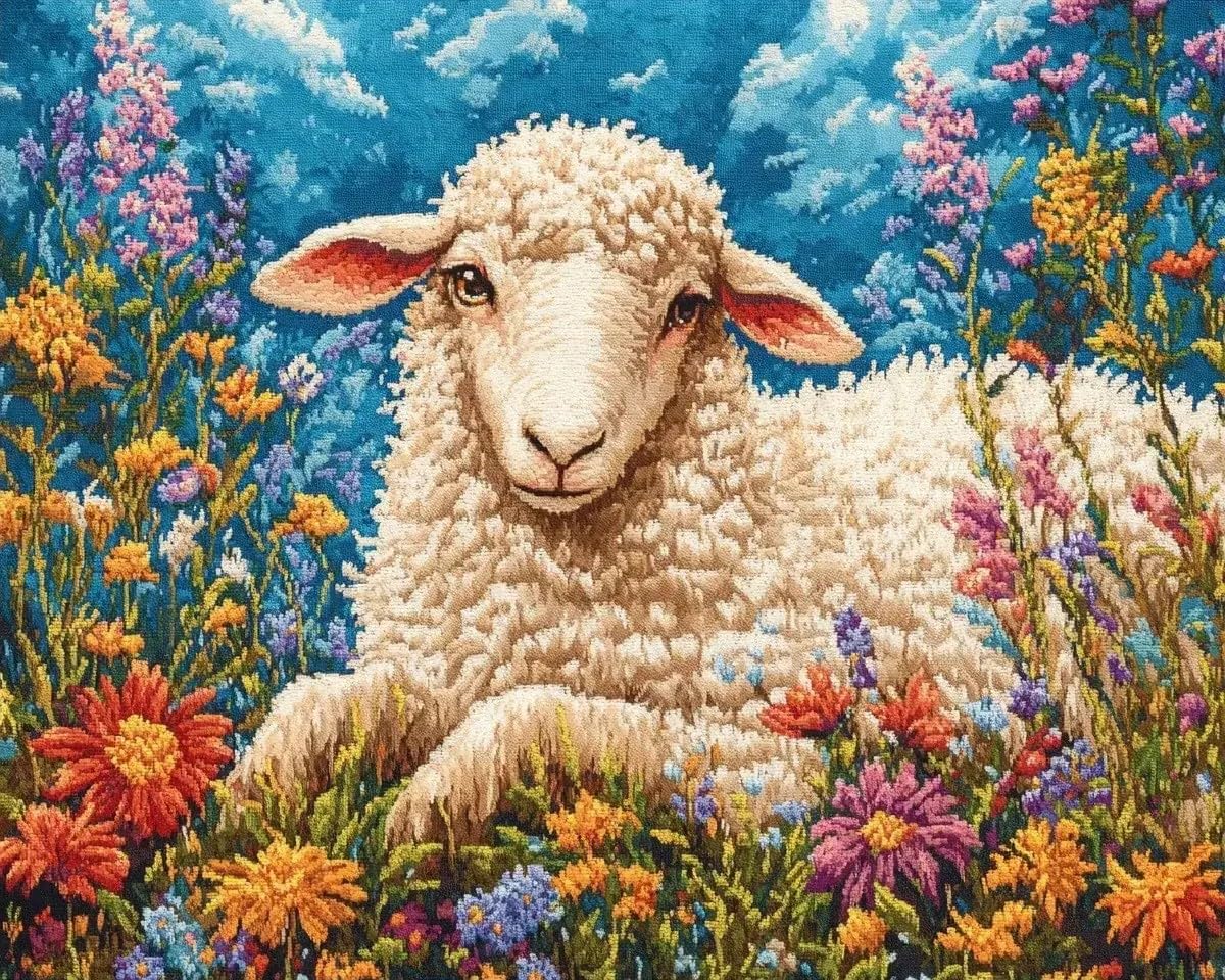 Kitquiver Rug Kits for Adults Latch Hook Printed Sheep 52X38cm DIY Crochet Yarn Embroidery Handmade Needlework with Printed Canvas for Home Decoration
