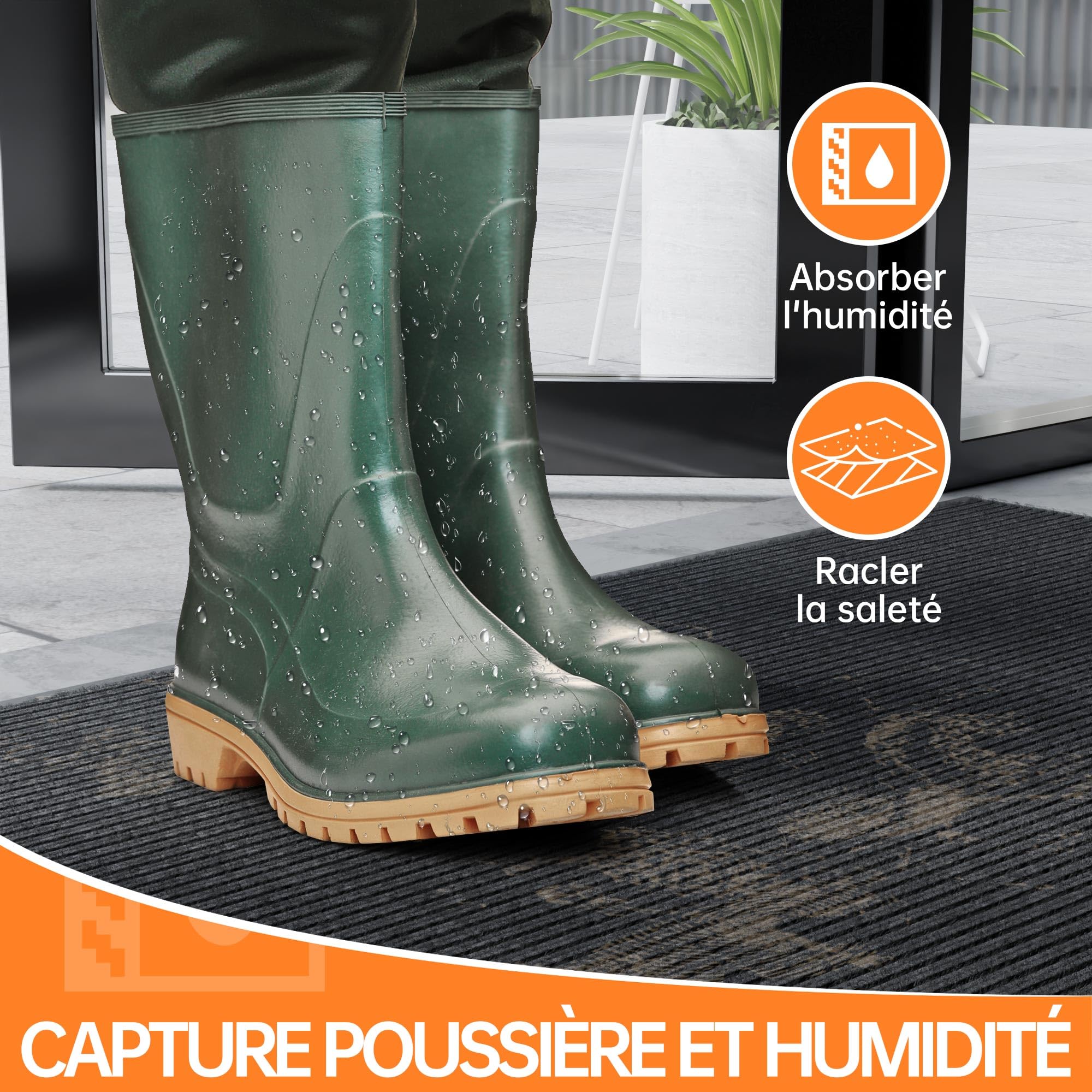 Paillasson Exterieur Entree 75x150cm, Grand Tapis d'Entrée, Tapis Entrée Exterieur Resistant Pluie, Tapis Commercial pour entrée -Gris Foncé