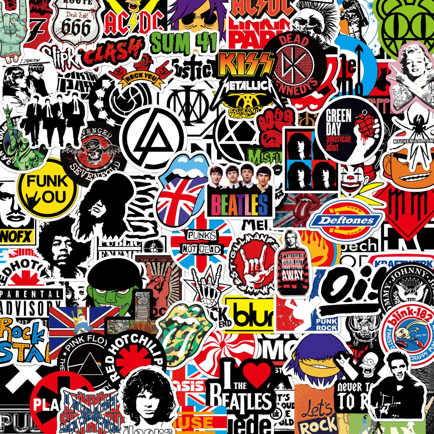 204 Pezzi Adesivi Stickers Band Vintage, Rock Band Classici, Punk Cool Vinile Impermeabili Sticker Bici, Pc Valigia per Laptop Chitarra Bagagli Auto Moto Skateboard