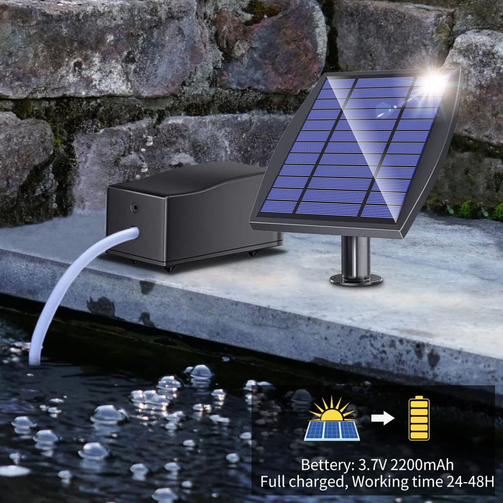 Aérateur de pompe à air pour bassin extérieur, pompe à oxygène solaire avec trois modes, oxygénateur silencieux pour aquarium pour hydroponiques pour la pêche large