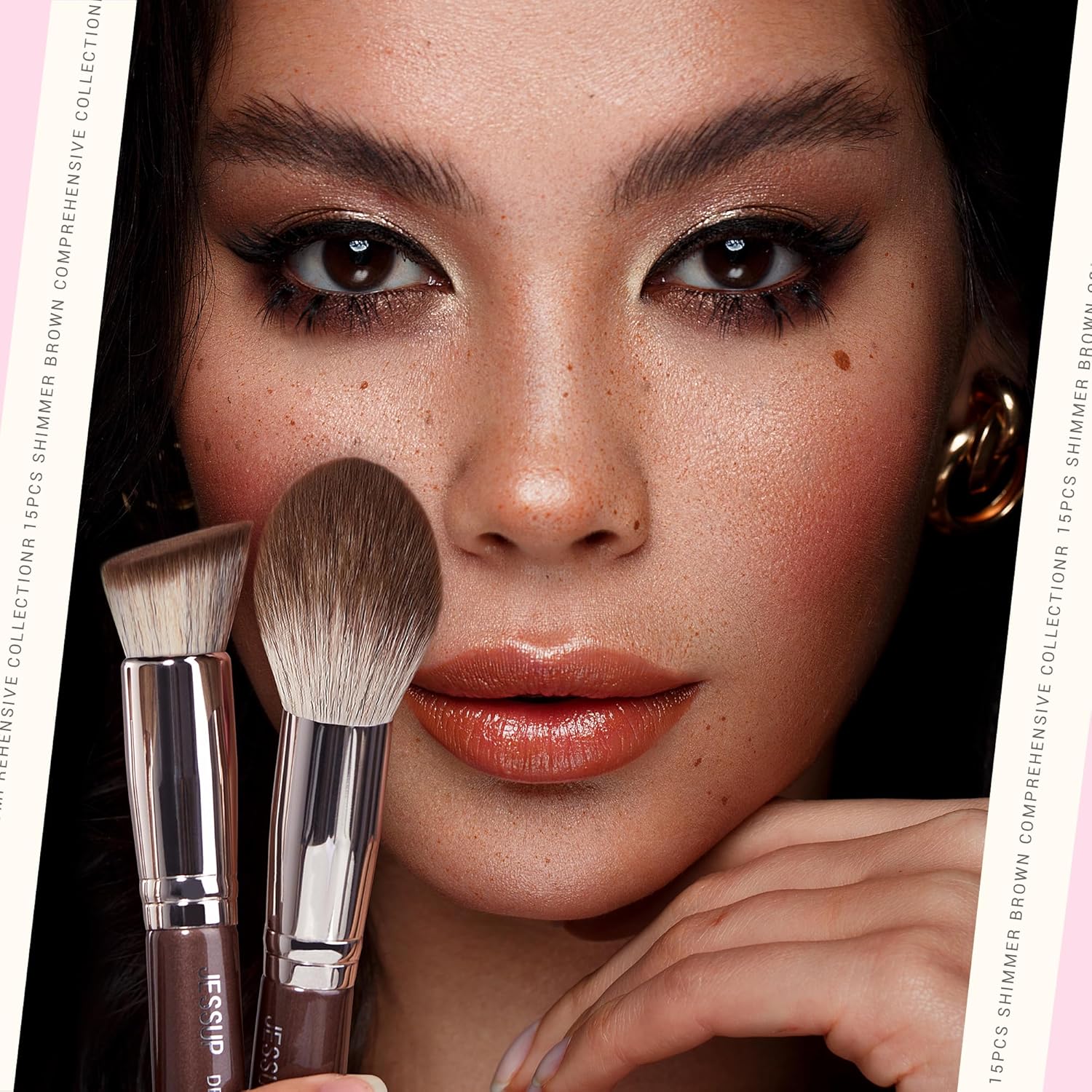 Jessup Makeup Brushes Set 15pcs Brown Make up Brushes Set Professional Premium Synthetic Foundation Eyebrow Concealer Blush Eyeshadow Contour Eyeliner Powder Blending Highlighter Brush, T498 - Image 3