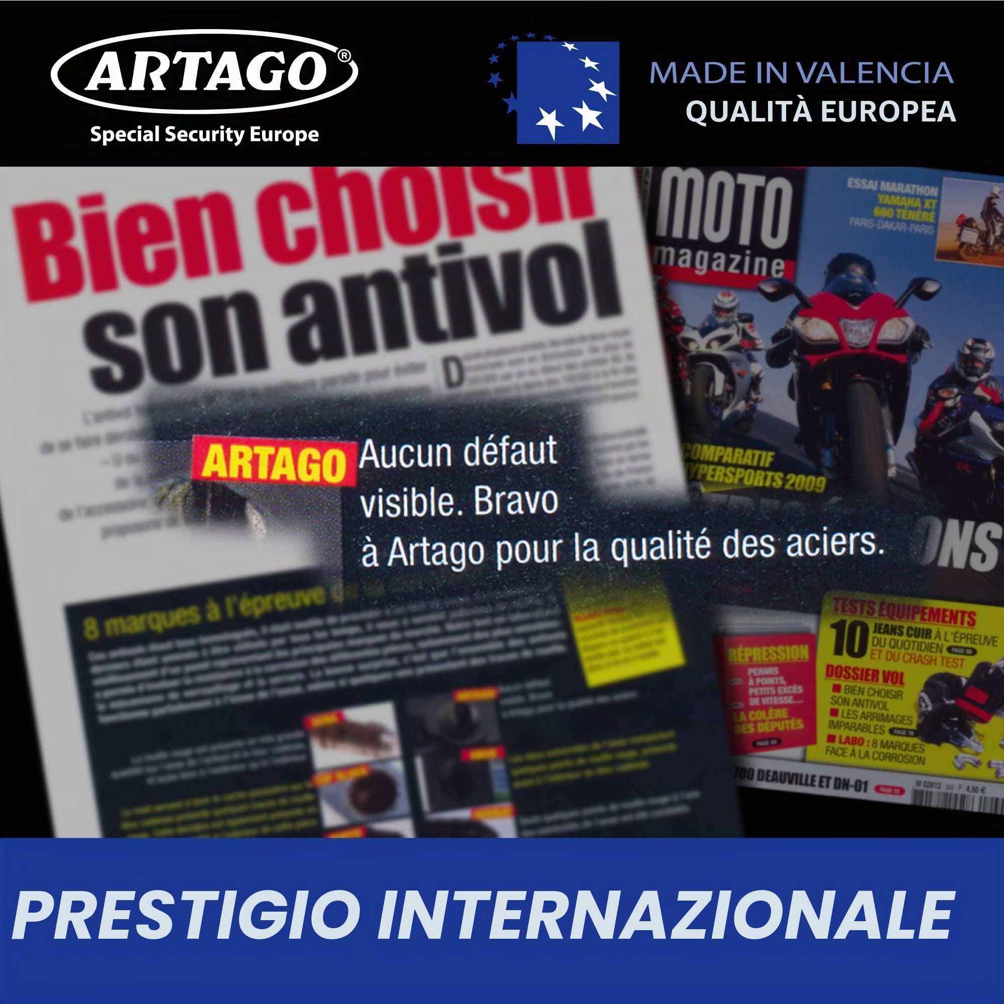 ARTAGO 69T120 Lucchetto Antifurto Moto Catena Massima Sicurezza Bunker, Doppia Funzione, Omologato, Sold Secure Gold e Sra, Nero/Grigio, ø15 120cm