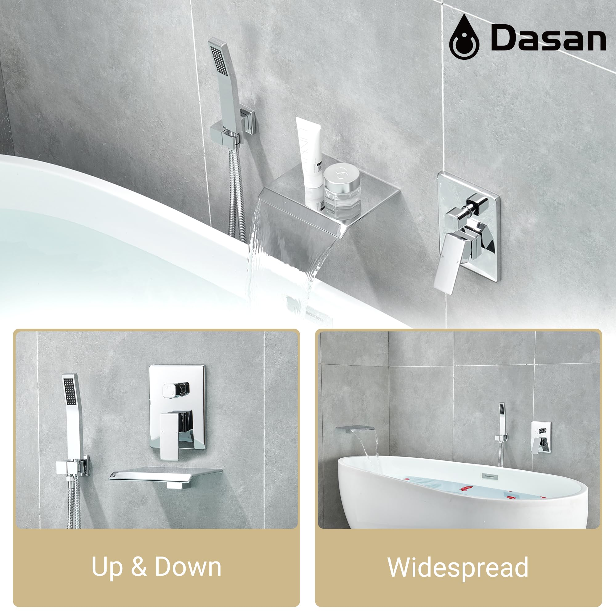 Modern Wall Mount Tub Faucet with Handheld Shower -3