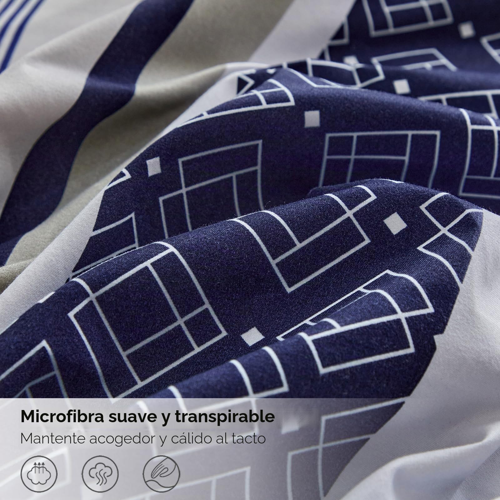 Tokokimo Juego de ropa de cama de 4 piezas, funda nórdica de 220 x 240 cm + sábana bajera de 160 x 200 cm con 2 fundas de almohada de 65 x 65 cm de microfibra, diseño bohemio, azul marino a rayas
