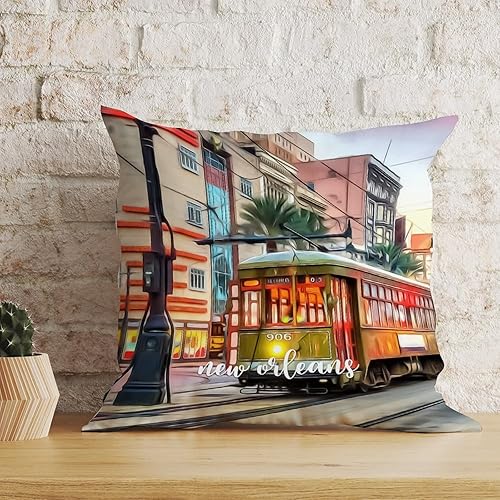 Miniatura 3 de Fundas de almohada para sofá de 20 x 20 pulgadas, diseño de la ciudad estadounidense en el estado de Louisiana, decoración de casa de familia,