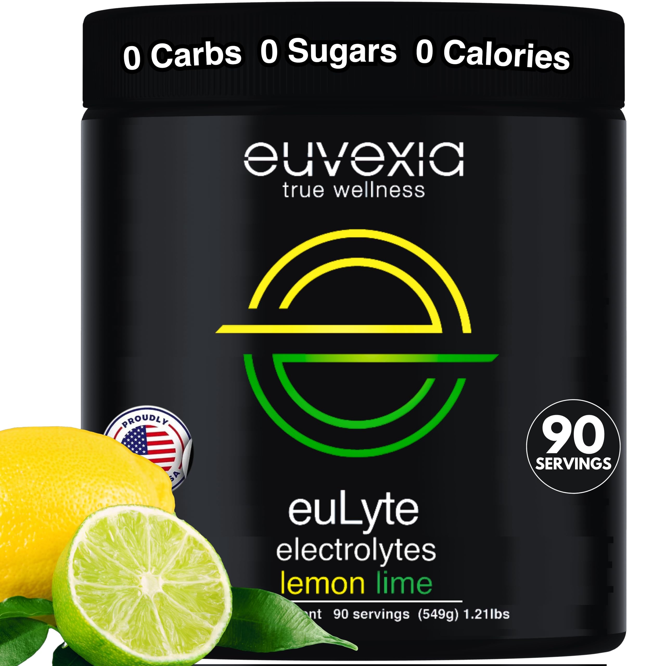 Dr Ekberg euLyte Instant Hydration Electrolytes Powder Zero Sugar Carb Calorie Lemon Lime Drink Mix • 80+ Minerals Magnesium Potassium Calcium Trace Minerals • Fasting Keto Stevia • 90 Servings