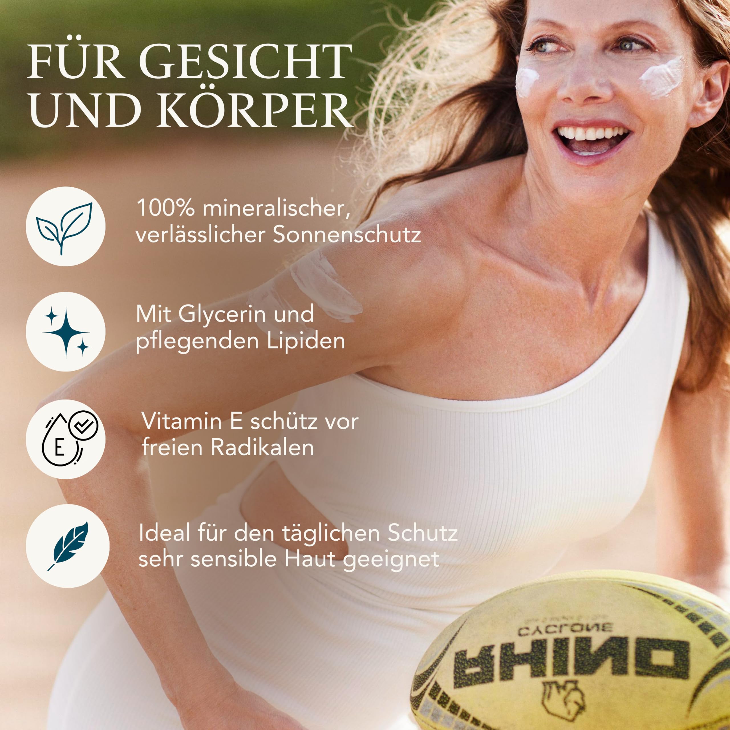 Sun Protection Face Cream – Sonnenschutz Gesicht LSF 50 – Mineralische Sonnencreme mit Zinkoxid – UVA UVB Schutz – 100% Natürlich – Mit Vitamin E – Für Gesicht Hals & Dekolleté