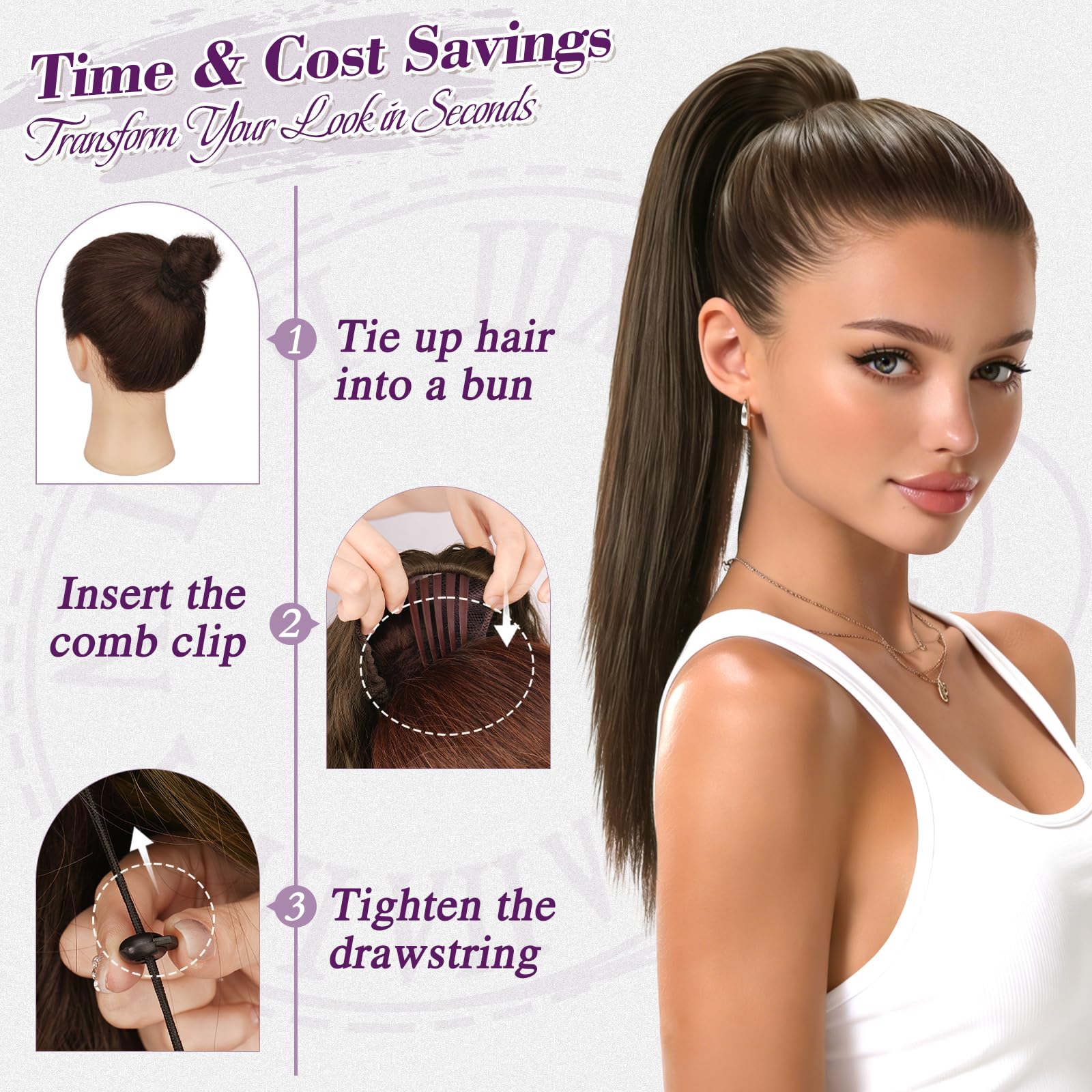 BARSDAR Liso Coleta Postiza Extensiones Pelo, 40cm Corta Liso Medio Marrón Cola de Caballo Extension con Cordón Natural Sintética Cheer Posh Ponytail Extensiones Postizos Fiestas Cheer Competition — view 4