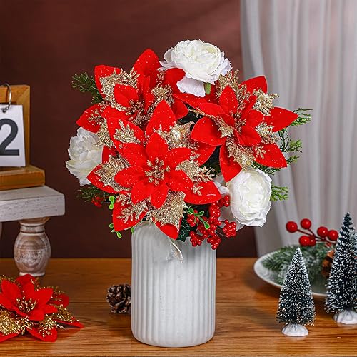 Miniatura 6 de Giegxin Paquete de 4 arbustos de Navidad de terciopelo sintético de 13.8 pulgadas para interiores y exteriores, adorno de árbol de Navidad,