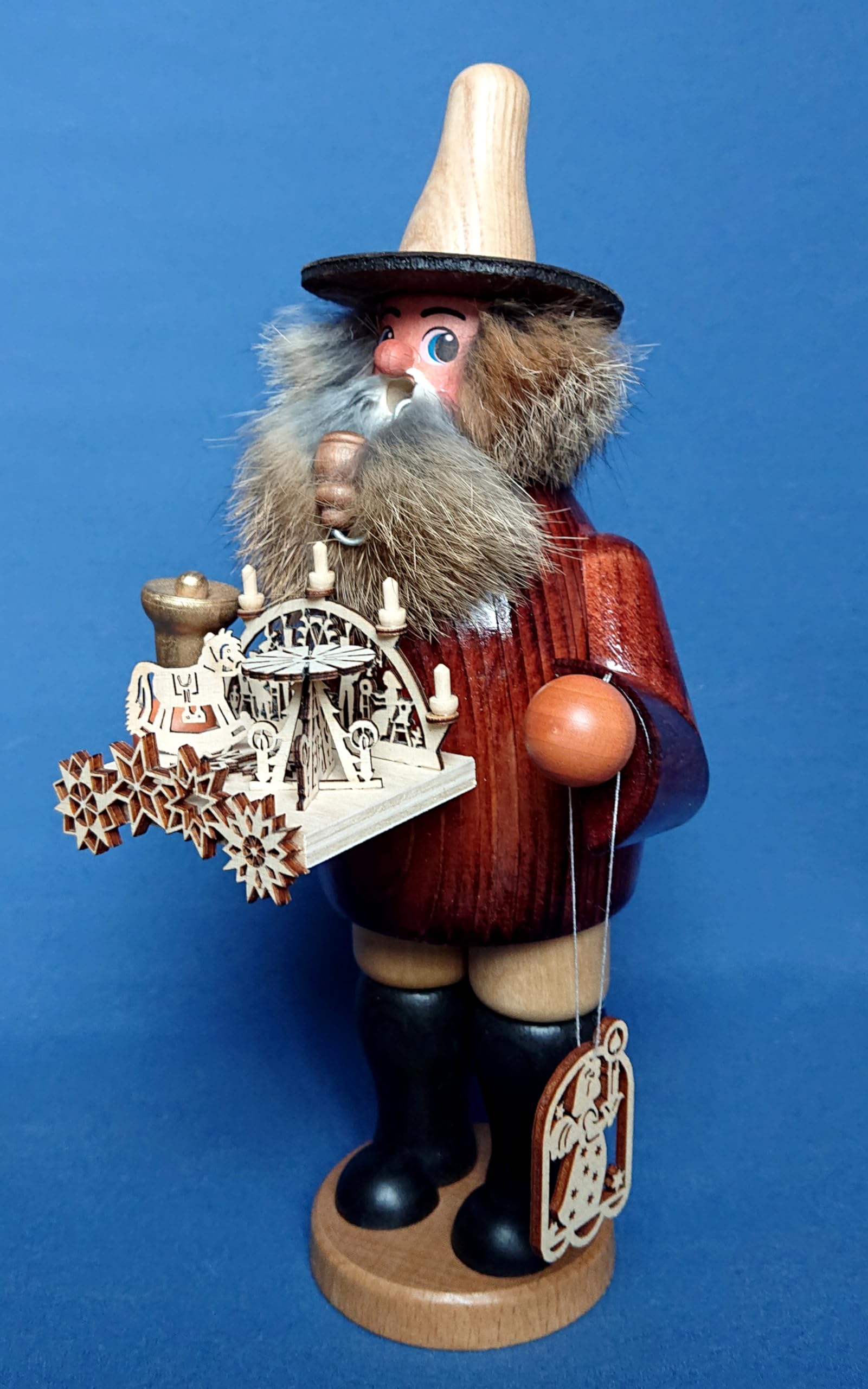 Räuchermann 23cm, Wichtel - Schwibbogen/Pyramiden- Händler - Feine Handarbeit aus dem Erzgebirge - inklusive Räucherkerzen