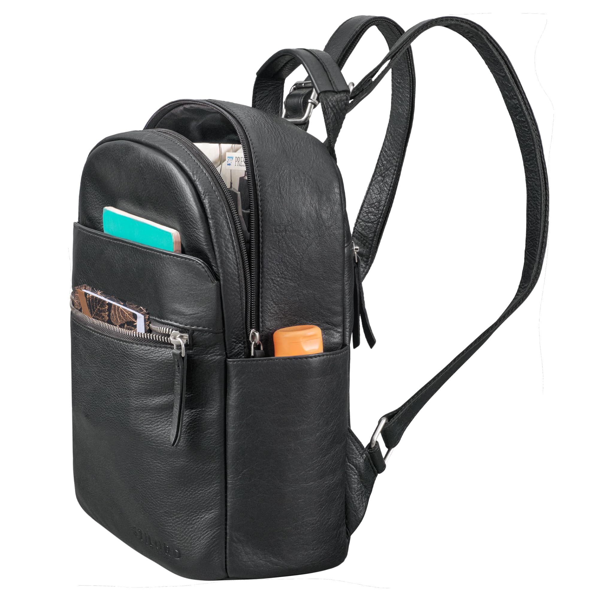 STILORD 'Phineas' Kleiner Lederrucksack Herren Rucksack Leder Handgepäck Rucksack Damen Tagesrucksack Herren, Schwarz