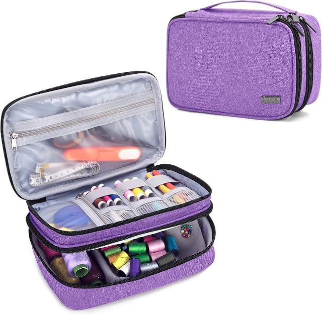 Luxja Sewing Accessories Organiser, Double-Layer Sewing Supplies Organiser for Needles, Scissors, Measuring Tape, Thread and Other Sewing Tools ( NO ACCESSORIES INCLUDED) (Purple, Small)