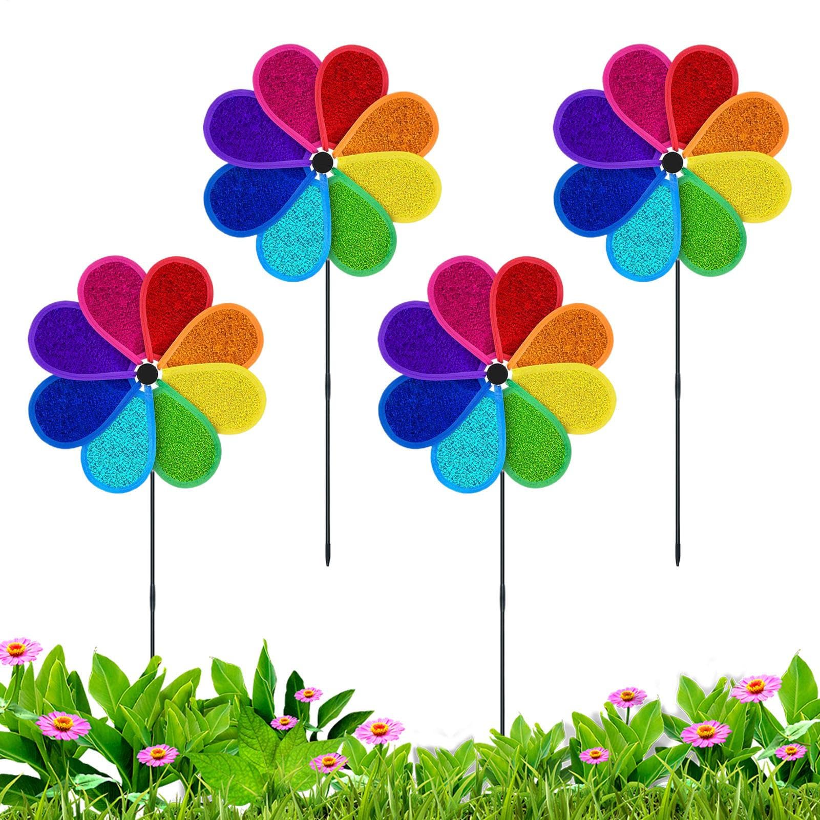 Moulin à vent pour jardin lot de 4 tuteurs réfléchissants colorés extérieur