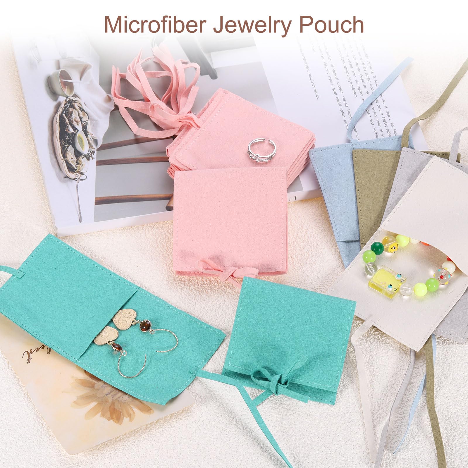 sourcing map 40 bolsas de microfibra para joyas de 3.1 x 3.1 pulgadas, mini bolsa de embalaje de joyería con corbata para pequeña bolsa de regalo, collar y aretes, color verde