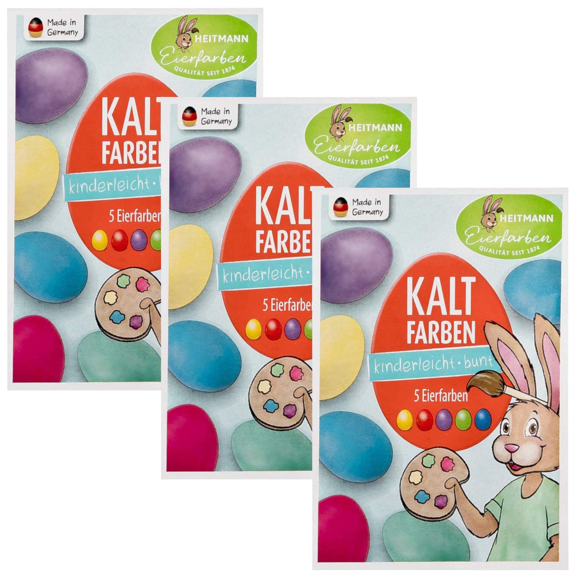 Heitmann Eierfarben Klassische Ostereier-Kaltfarben - Grün, Blau, Gelb, Rot, Violett - (3X Eierfärbetabletten)