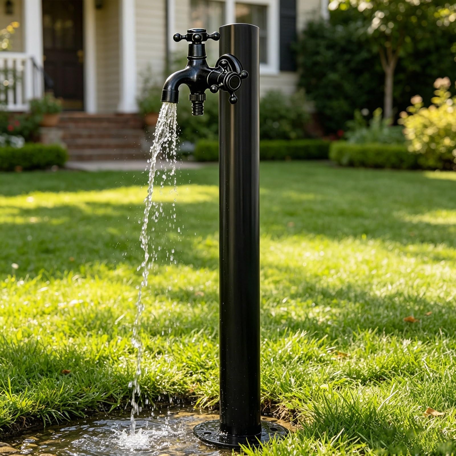 Gaommini Round B Stainless Steel Yard Hydrant, Freeze Proof Outdoor Garden Water Column For Patio Backyard, Water Feature Post Spigot, Bottom Or Side Inlet(,Height: 60Cm/23.6In)
