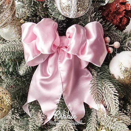 Vista 126 de Ribbli Cinta de satén rosa claro con alambre de 1.5 pulgadas, cinta de Navidad rosa para envolver regalos, coronas, guirnaldas, decoración