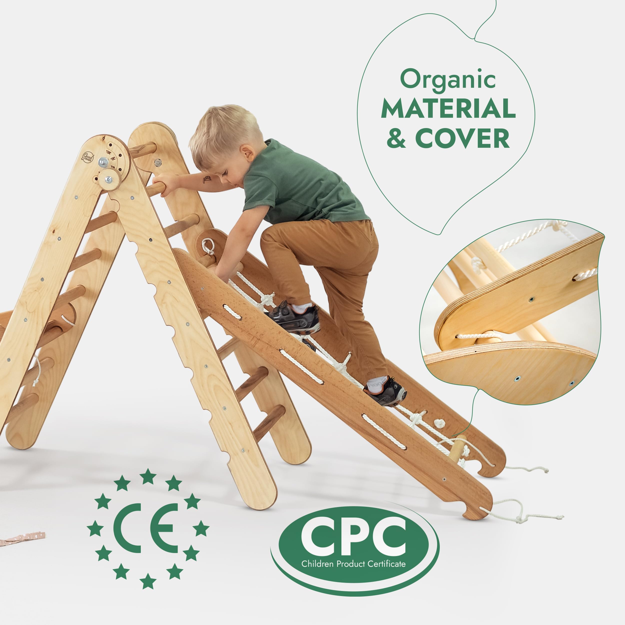 6-in-1 Indoor Climbing Frame for Toddlers - Wooden Triangle, Arch & Climbing Ramp & Net & Cushion, Art Addition, Montessori Climbing Frame, Kids Wooden Gym, Foldable Climbing Toys for Kids 1-7 Age