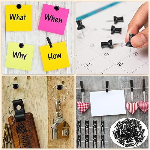 Miniatura 6 de 230 tachuelas decorativas de madera para el pulgar, tachuelas de madera para mapas, tableros de corcho, proyectos de manualidades (negro)