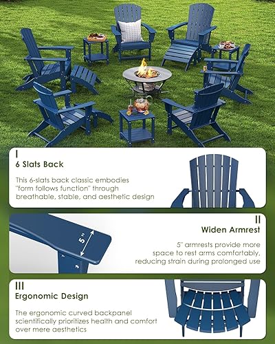 Miniatura 6 de GREENVINES Juego de 2 sillas Adirondack  Plástico de polietileno de alta densidad  Silla de gran tamaño para fogata  Todo tipo de clima  Azul