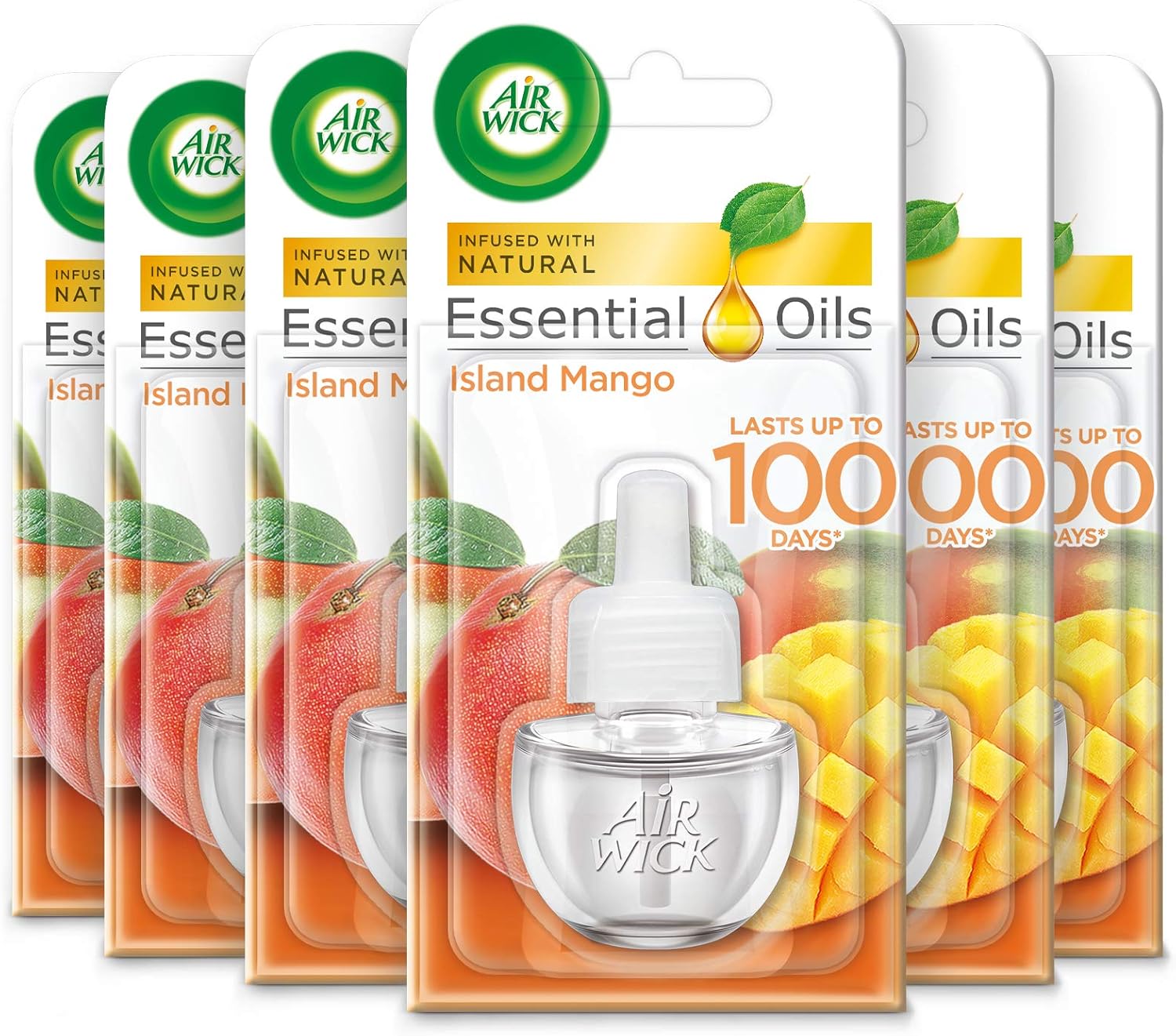 AirWick Essential Oils Air Freshener, Electrical Plug in Refills, Island Mango, Multipack of 6 x