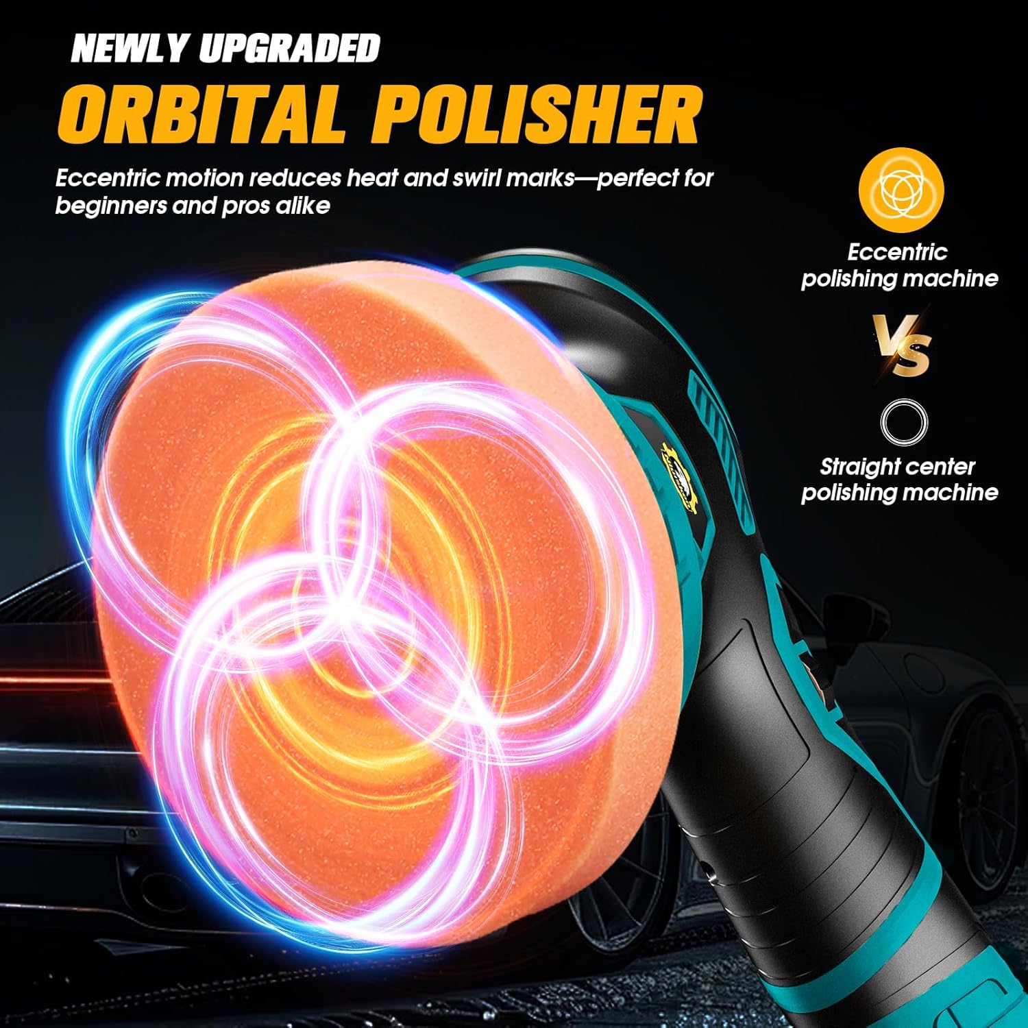 Cordless Car Buffer Polisher kit [2x 2000mAh 21V Batteries & 18 PCS Attachments] 6-Speed Orbital Design, LED Display, Lightweight Detailing Tool for Waxing, Polishing & Scratch Removal-Blue