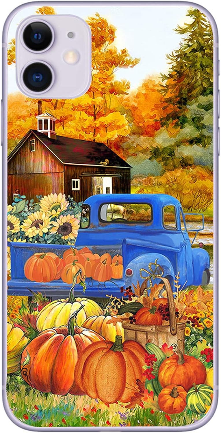 cocomong Fall Pumpkin Theme for iPhone 11 Case 6.1" Thanksgiving Day Farmhouse Truck Design Flexible TPU Protective Phone Case for iPhone 11 Anti-Drop-Scratch Shockproof Bumper for Girls Women Men