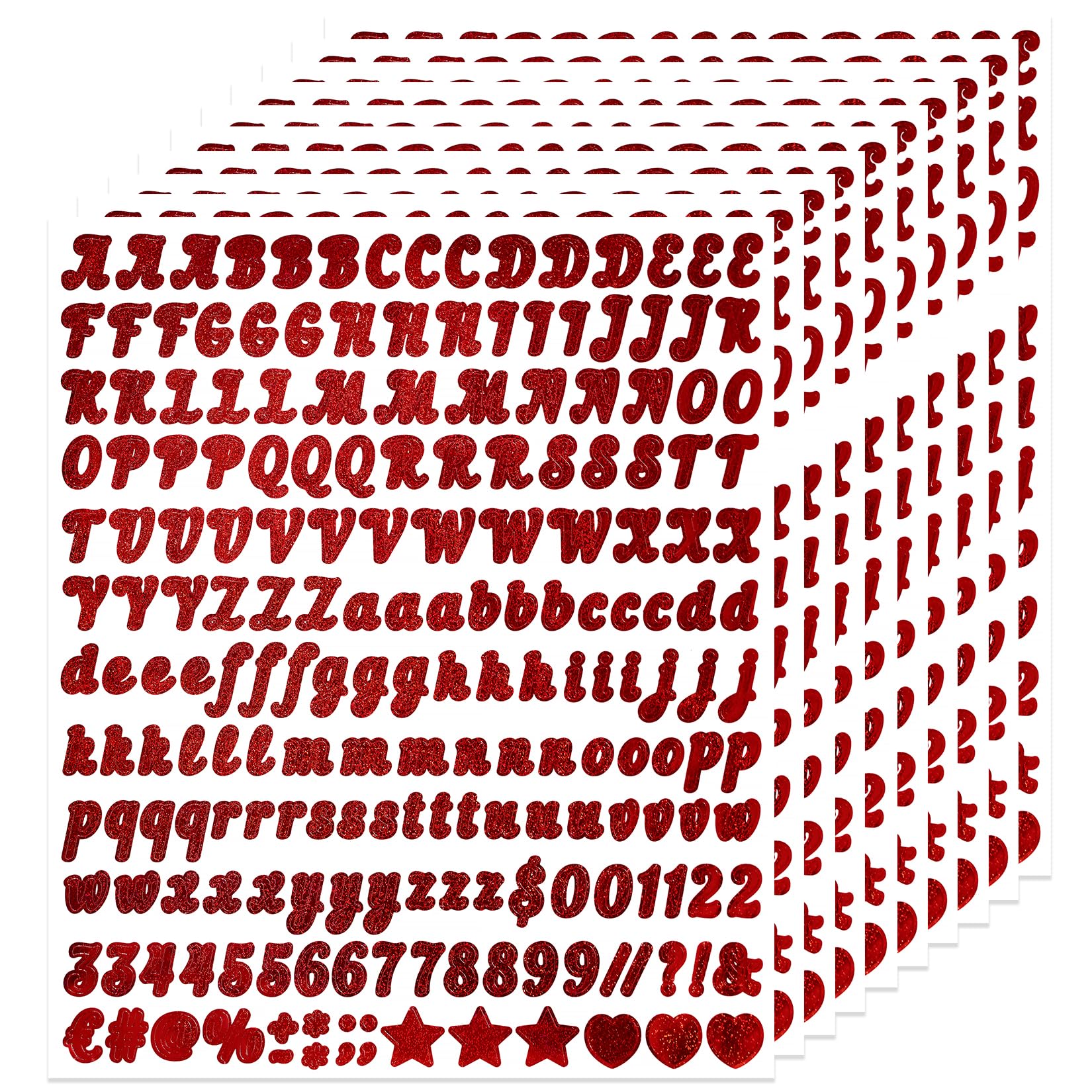 BINLINHONGO 1990 Small Alphabet Number Stickers, 10 Sheets Glitter 1/2 Inch Self-Adhesive Vinyl Letters Sticker Decals for Scrapbooks, Greeting Cards,