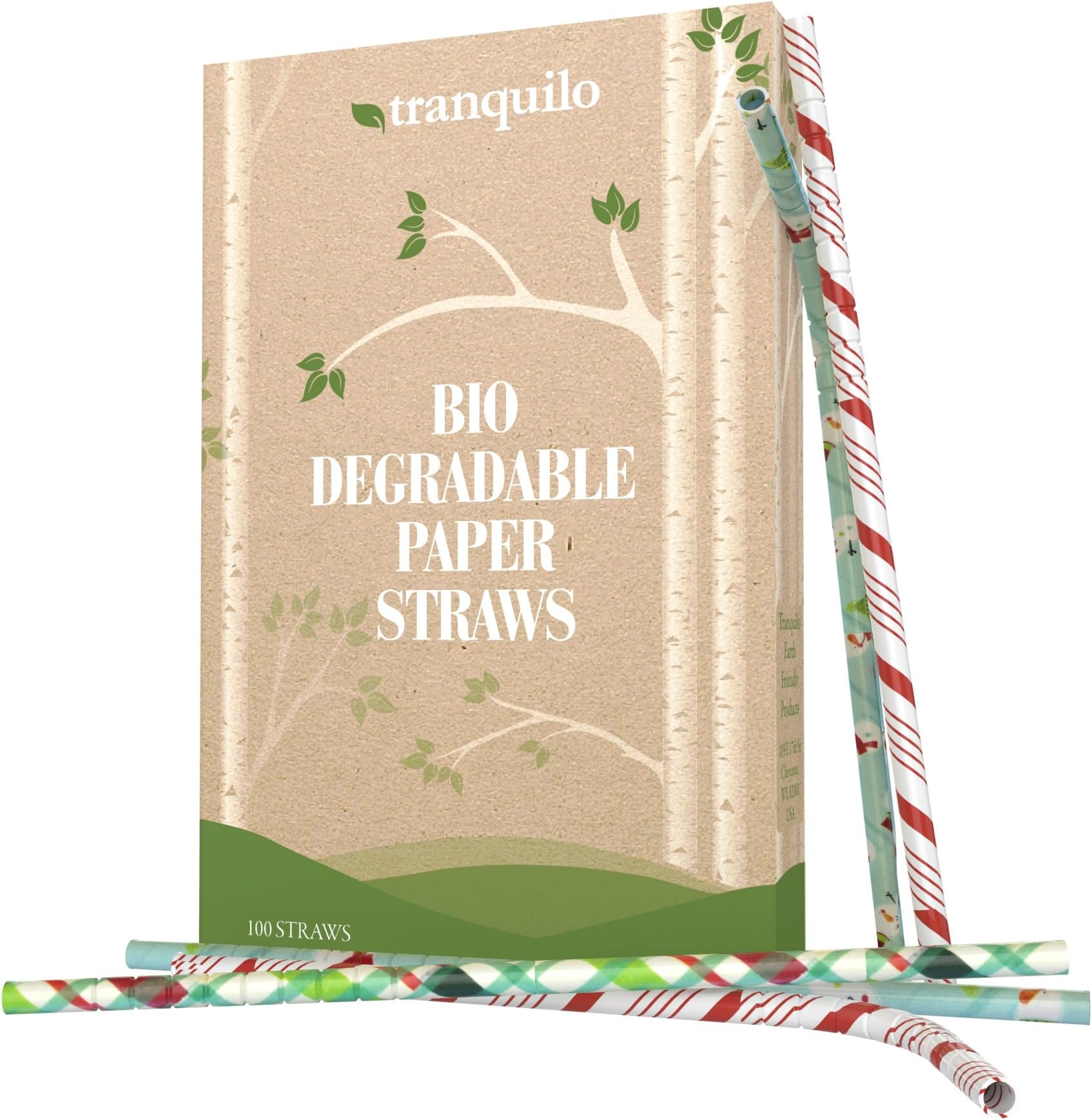 Winter Themed Paper Straws - Festive Drinking Replacement Paper Straw - Disposable & Biodegradable - Better Than Plastic Straws - Box of 100 Festive Paper Straws