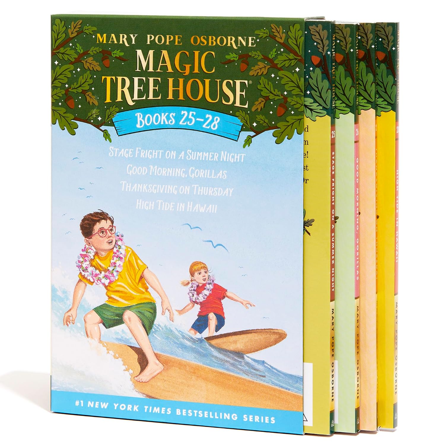 Magic Tree House Books 25-28 Boxed Set: Stage Fright on a Summer Night; Good Morning, Gorillas; Thanksgiving on Thursday; High Tide in Hawaii