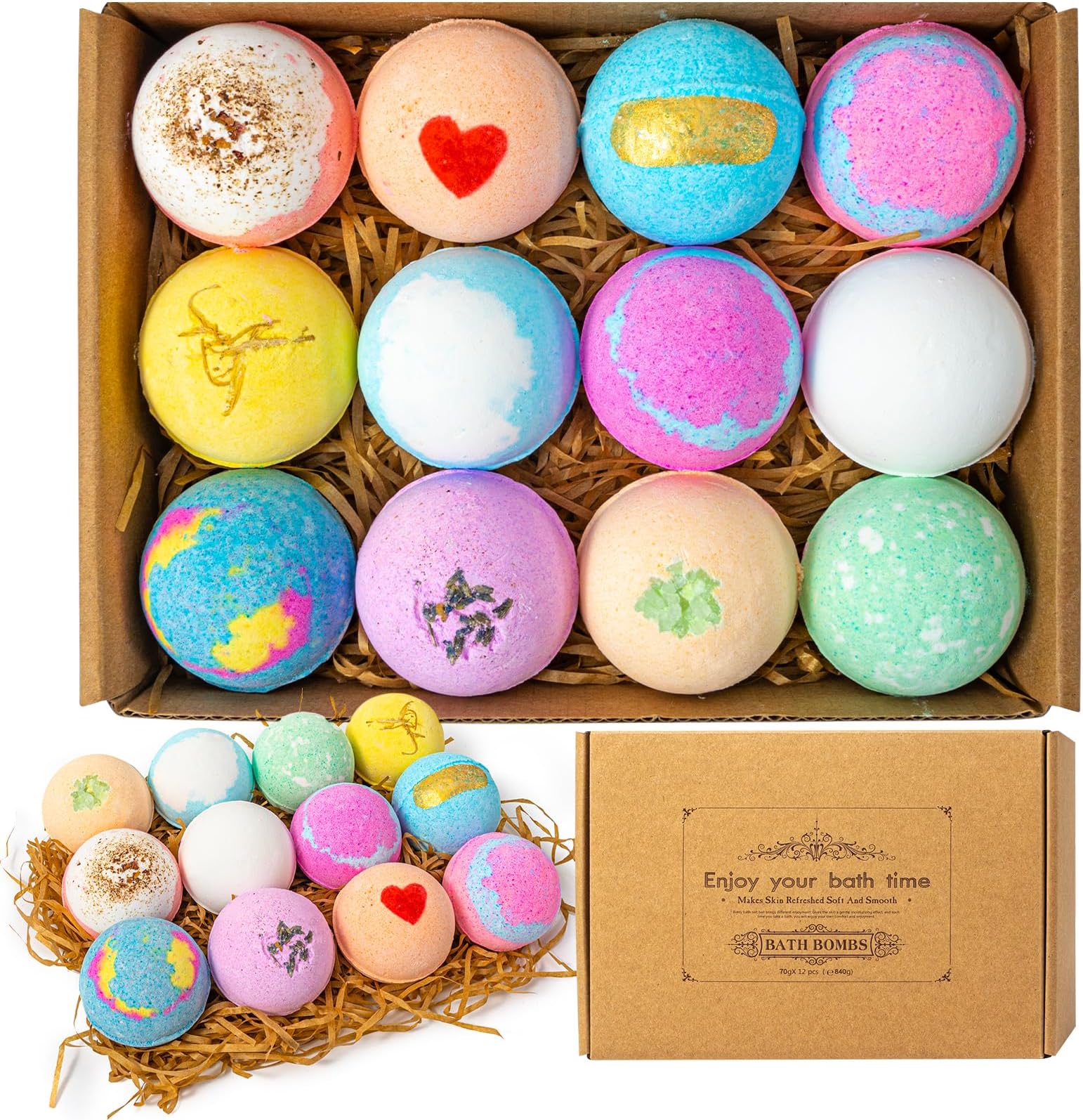 Bath Bombs For Kids And Women, 12 Natural Handmade Bath Bomb Gift Set, Bubble Bath Bombs - Perfect Self Care Relaxing Spa Gifts - 66 - View #12