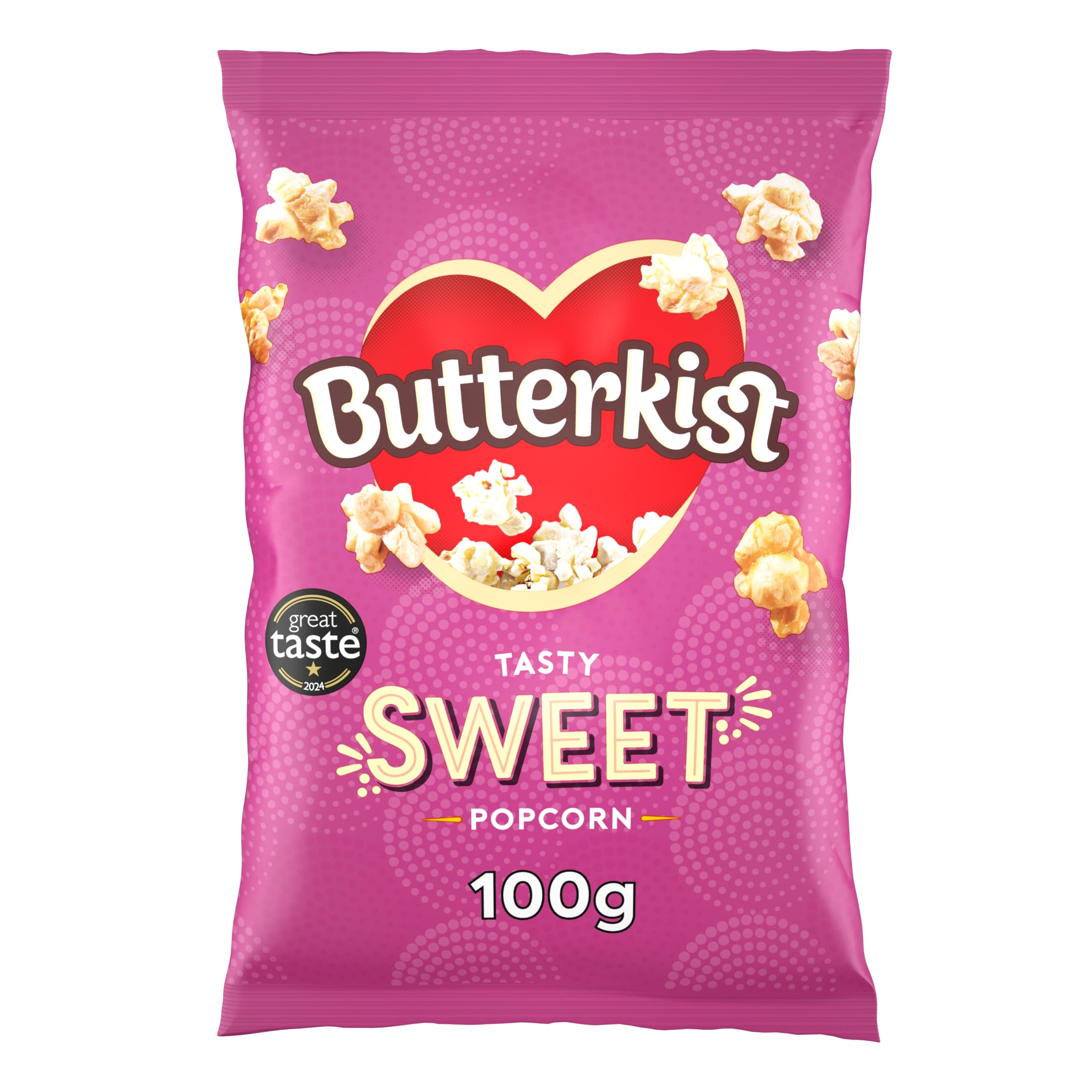 Butterkist Cinema SWEET Popcorn 100g, Case of 8 Bags - Gluten free, Source of Fibre, Made from Wholegrains, No Artificial Colours or Flavours, Suitable for Vegetarians