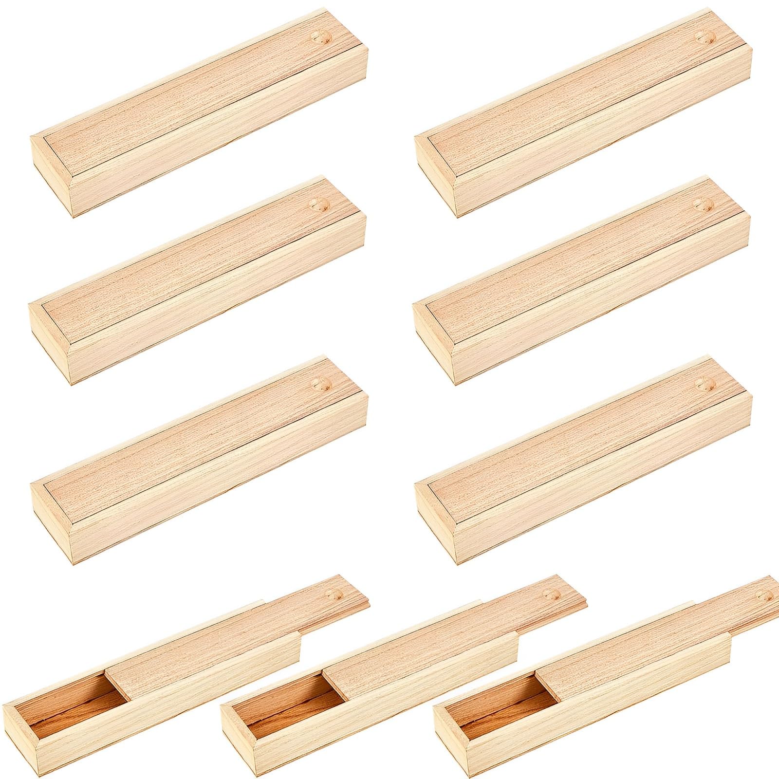 Wood Box with Sliding Lid, 9 Pcs Unfinished Wood Box, Small Wooden Boxes for Crafts, Wooden Container Gift Jewelry Box Pencil Box for Gift Jewelry DIY Craft Home Storage (9 x 2.2 x 1.2 inches)