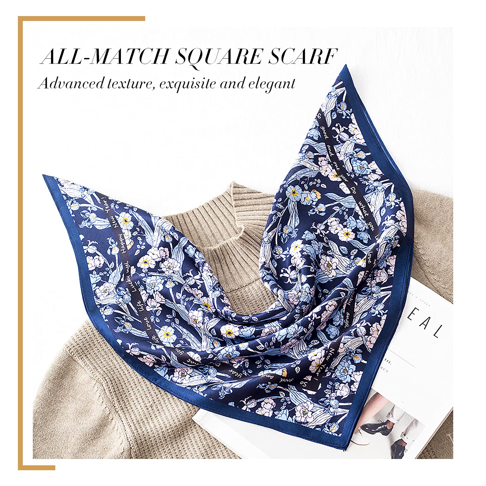 ALANIZ Bufandas de mujer, bufanda de seda, bufanda cuadrada for mujer, bufandas ligeras de satén con estampado de flores de cerezo, pañuelo for el cuello, tocado, diadema for mujer