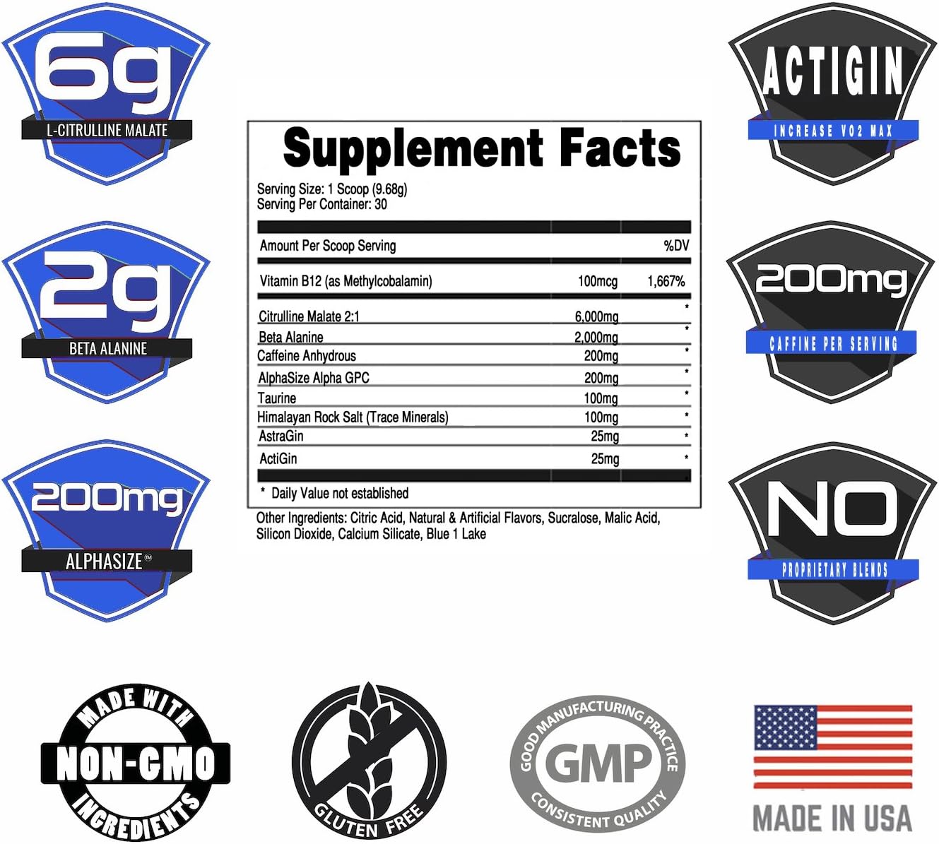 Bucked Up Pre Workout 6 Grams Citrulline, 2 Grams Beta Alanine, and 3 Other Registered trademarked Ingredients (Blue Raz)