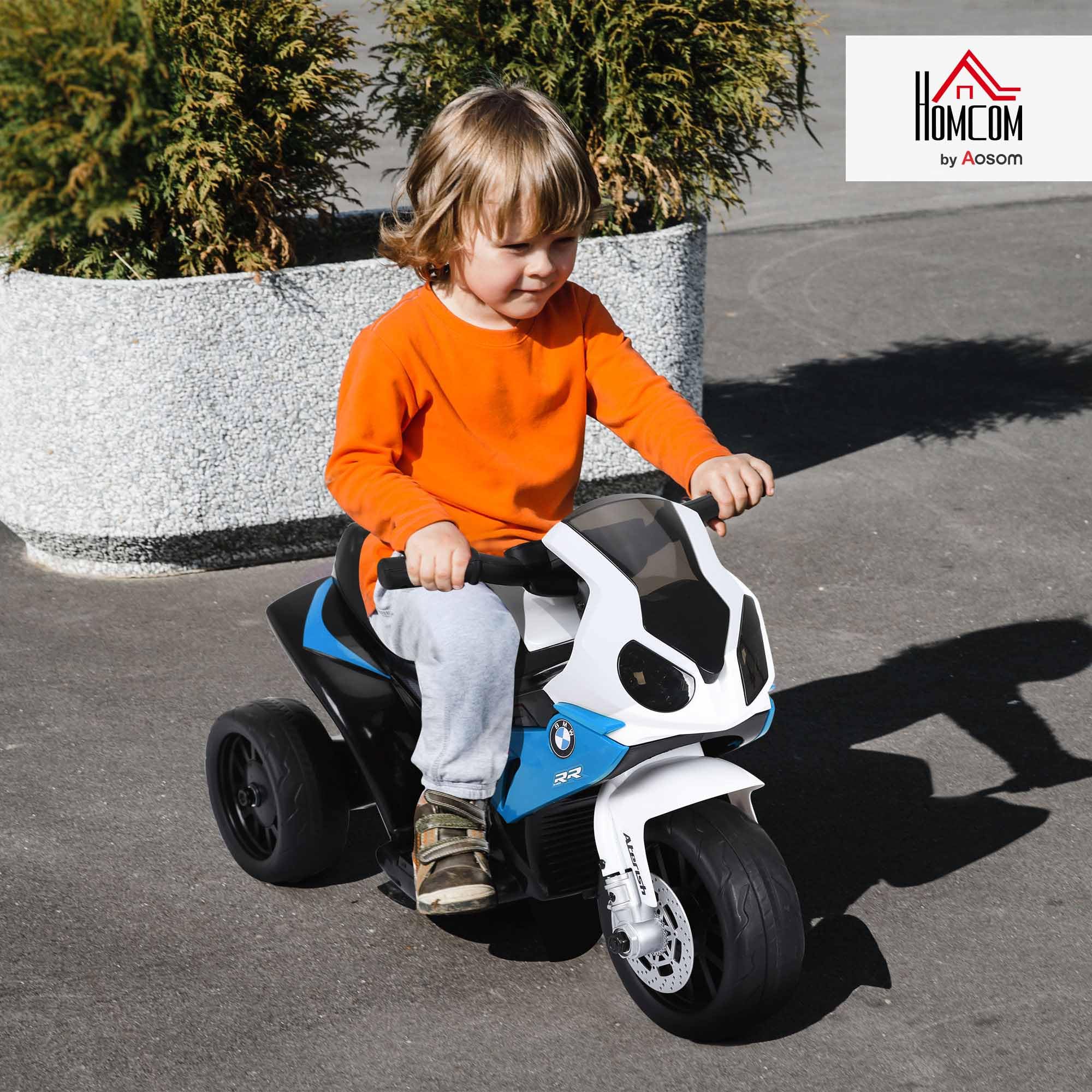 HOMCOM Moto électrique Enfants sous Licence BMW S1000 RR, 3 Roues, 6V et 2,5 Km/h, Voiture électrique Enfants avec Effets Lumineux et sonores, Moto Enfant, Charge Max. 20 kg, Bleu