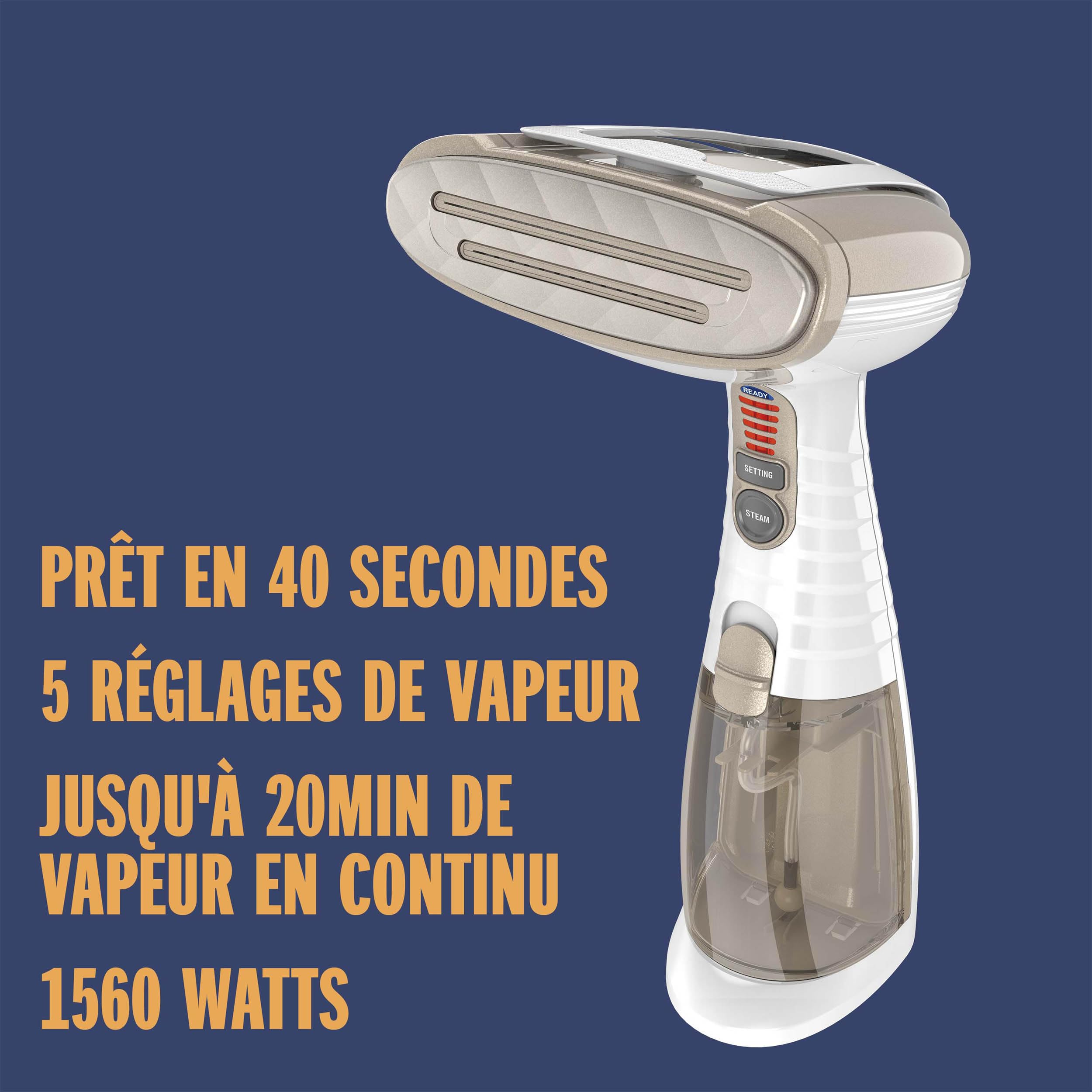 Conair - GS59XE - Défroisseur & fer à repasser à vapeur portable – Turbo Extreme Steam®- 1560W - Prêt en 40 secondes - 5 réglages de vapeur pour tous types de textiles - 4 accessoires inclus