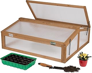 Frühbeet Aufsatz klein aus Holz Bausatz, Frühbeetkasten mit Abdeckung Gewächshaus mit Deckel wetterfest für Garten Balkon Outdoor, Polycarbonat, dunkel-braun