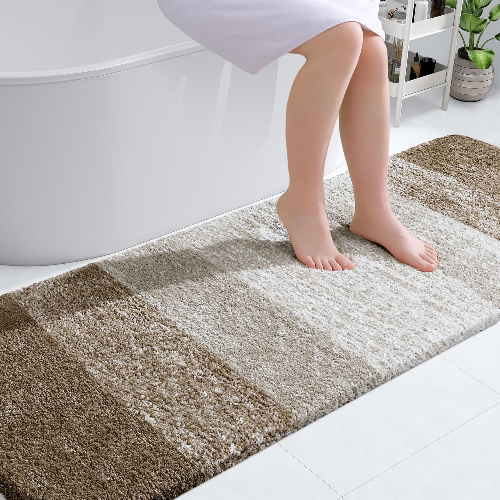OLANLY Bathroom Runner Rug 70x24, Extra Soft Absorbent Microfiber Bath Rugs | Coffee, Non-Slip Quick-Drying Rubber Backing, Washable Long Bath Mat for Floor, Tub and Shower, Home Decor