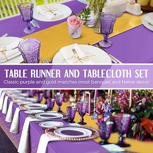 Vista 32 de Tudomro Juego de 16 manteles de plástico desechables y camino de mesa satinado de 54 x 108 pulgadas, manteles de 12 x 108 pulgadas, para Año Nuevo