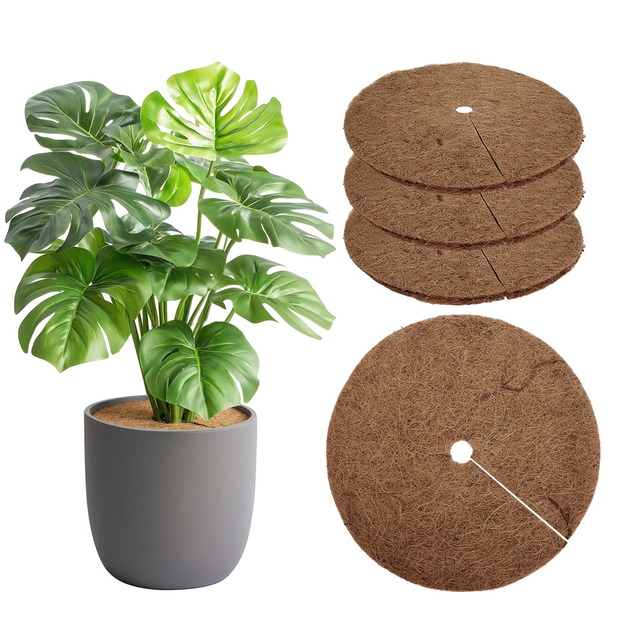 Mcbazel Kokosmatte für Pflanzen Rund,Kokosscheiben für Pflanzen (Ø 37 cm), 4 Set Kokos Mulchscheibe Natürliche Mulchscheiben für Unkrautschutz, Frost, Schutz vor Nässe, Kokosmatte Baumschutz