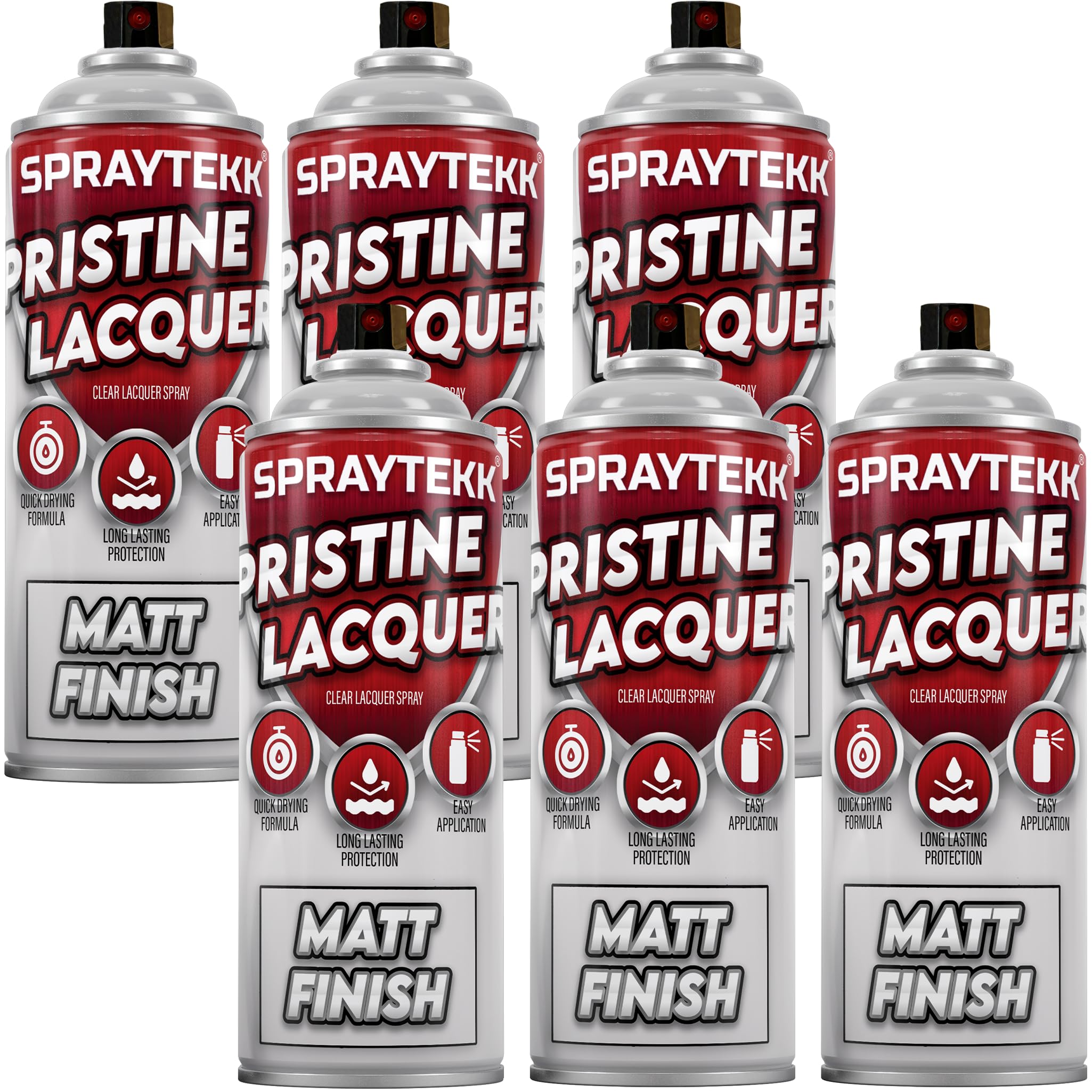 SPRAYTEKK Clear Lacquer Spray Paint | 400ml | Fast-Drying Acrylic Topcoat for Wood, Metal, Plastic & More | Non-Yellowing, UV & Scratch Resistant | Indoor & Outdoor Use (Matte, 6)