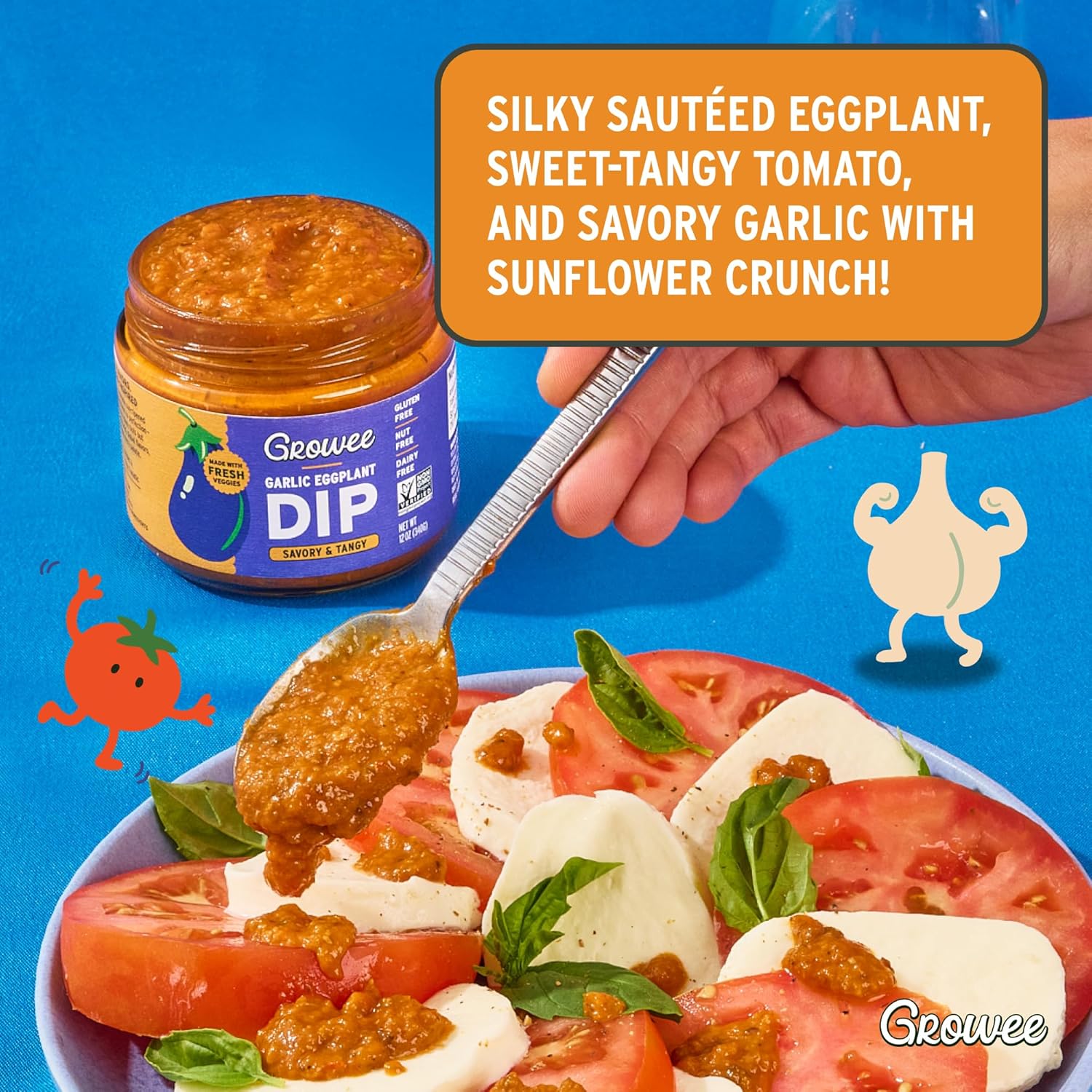 Growee Vegan Dip Pack – Plant-Based Queso & Hummus Alternative, Nut-Free Mayo & Dressing Substitute – Dairy-Free & Gluten-Free – 3 Flavor Variety: Red Pepper, Garlic Eggplant, Curry Zucchini