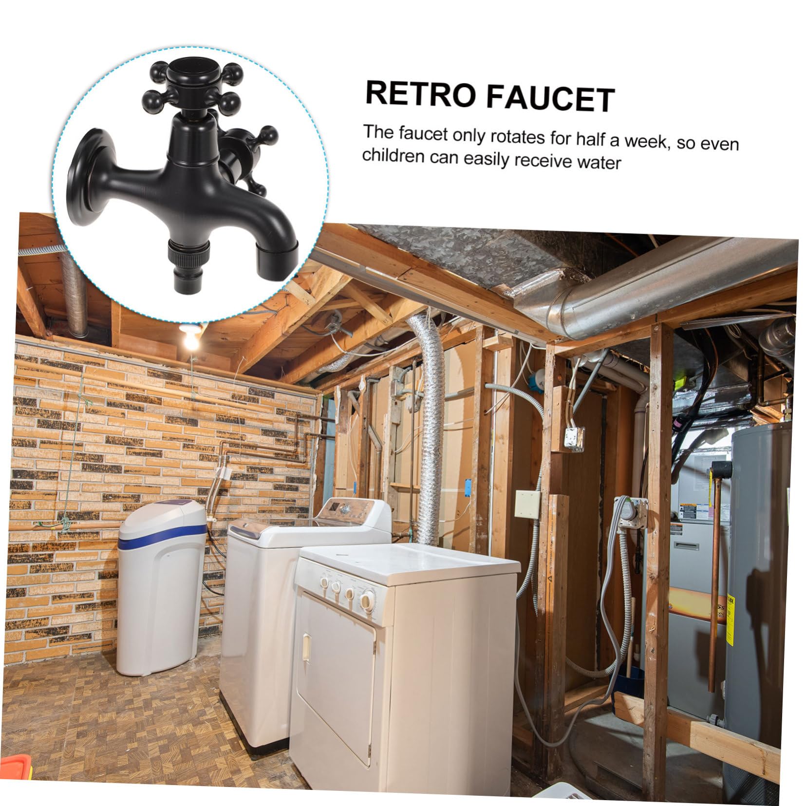GALPADA Rubinetto Lavatrice a Via in Ottone Doppia Uscita Nero Stile Vintage Per Bagno e Cucina Aumento Pressione, Accessori Per Lavandino e Lavatrice
