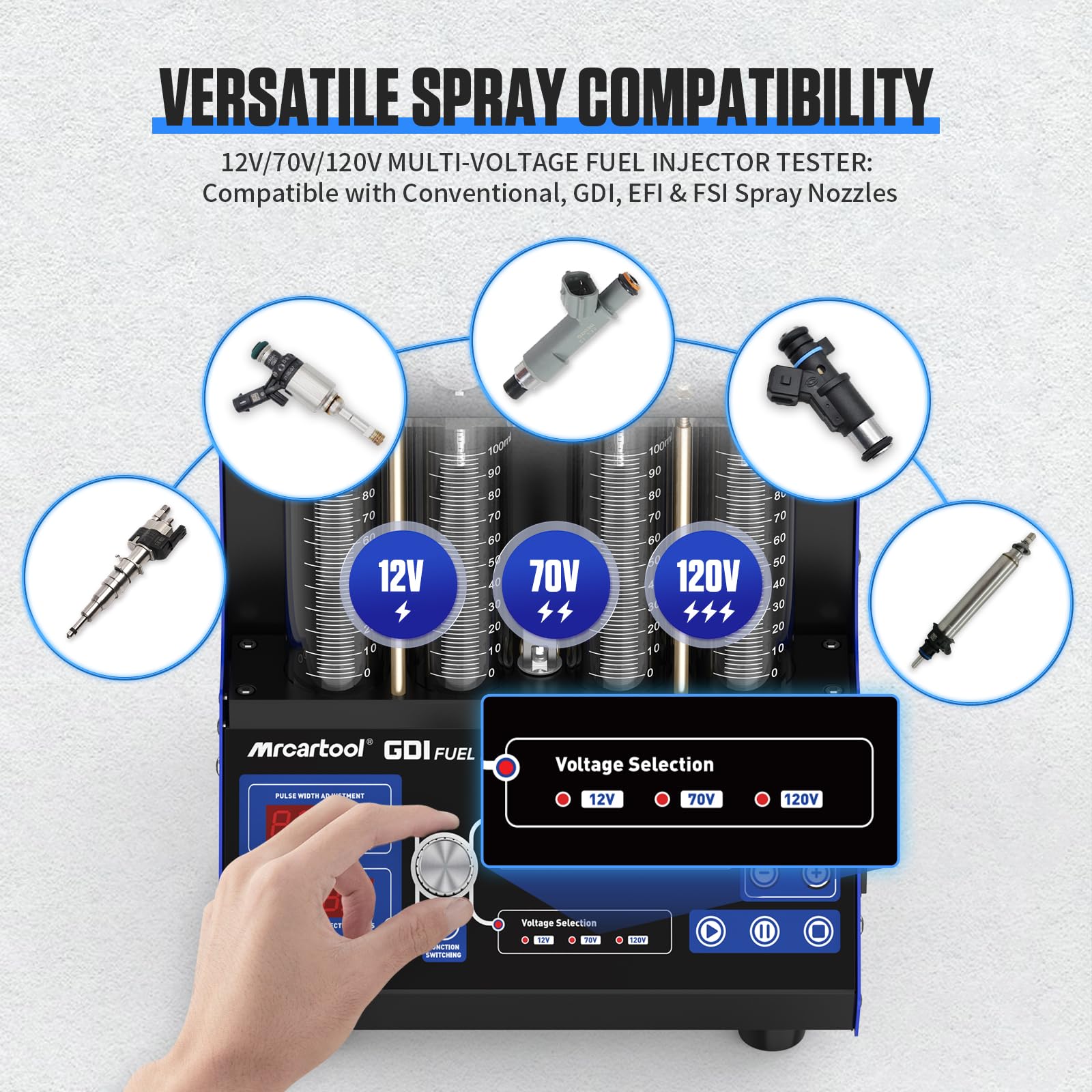 BELEY V209 GDI/EFI/FSI Fuel Injector Cleaner Tester Kit, 110V 4-Cylinder Heated Ultrasonic Injector Cleaner Machine with 10 Functions Injector Tester Tool Kit for Diesel/Gasoline Car Injectors