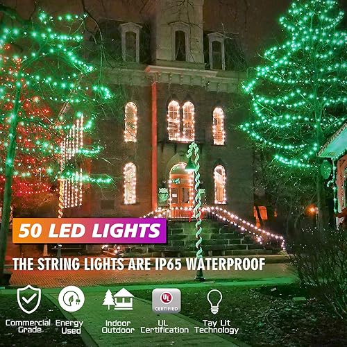 Miniatura 8 de Luces LED amarillas de Navidad de 25 pies, 50 unidades, luces de Navidad amarillas de grado comercial para exteriores, impermeables, luces LED de